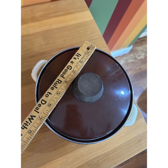 70s flower power enamel pot with handles set of 3 lidded brown - Picture 9 of 10